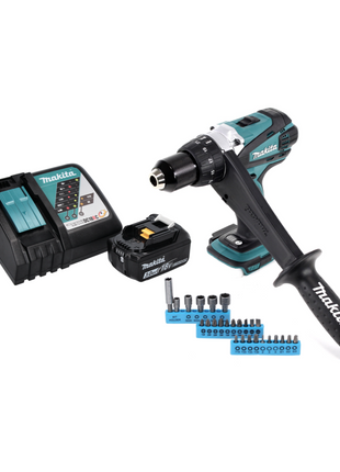 Makita DDF 458 RF1 taladro atornillador inalámbrico 18 V 91 Nm + 1x batería 3,0 Ah + cargador + juego de puntas 26 piezas