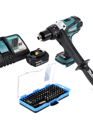 Makita DDF 458 RF1 Perceuse-visseuse sans fil 18 V 91 Nm + 1x Batterie 3,0 Ah + Chargeur + Jeu d'embouts - 100 pièces