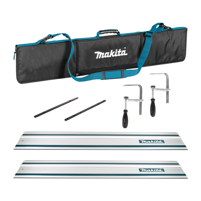 Carril guía Makita para sierras 1000 mm 2 uds. ( 2x 199140-0 ) + 2x conectores de carril guía + 2x abrazaderas de tornillo + bolsa de carril guía portátil