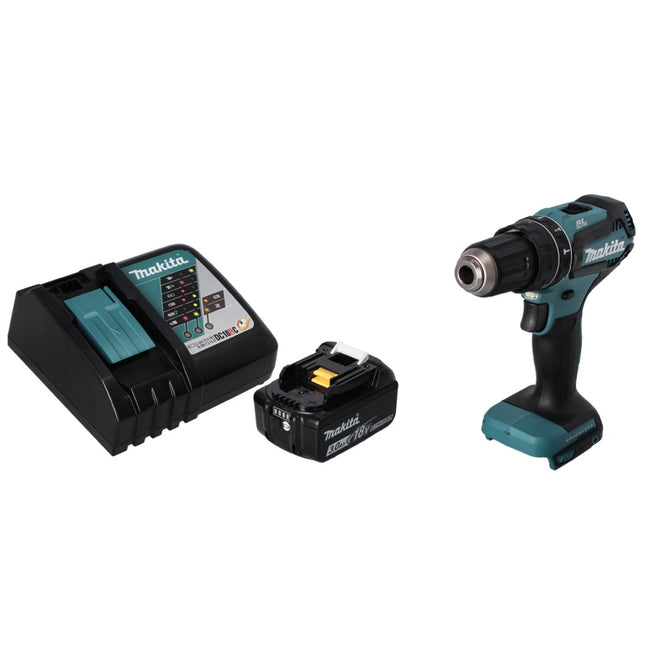 Taladro de percusión sin cable Makita DHP 485 RF1 18 V 50 Nm sin escobillas + 1x batería recargable 3,0 Ah + cargador