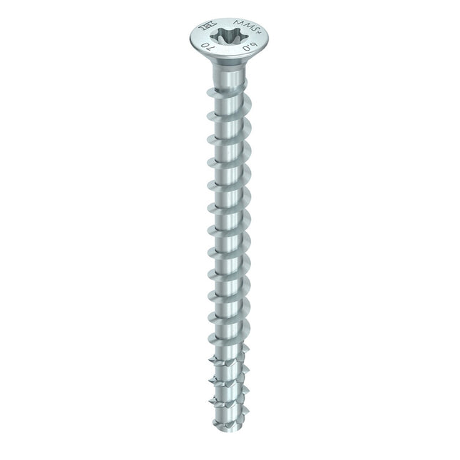 HECO MULTI MONTI plus F anclaje de tornillo 7,5 x 120 mm 100 piezas (2x 48519) tornillo para hormigón, cabeza avellanada, accionamiento en T, galvanizado azul, A2K