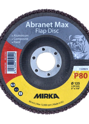 Mirka Abranet Max Disco de láminas T29 125 mm 22 mm ALOX 80 10 piezas (10x 8896700180) disco dentado para aluminio, materiales compuestos, pintura