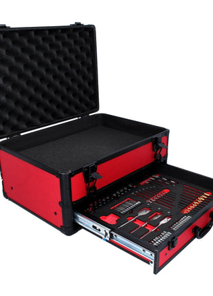 Toolbrothers TX Coffret de transport en aluminium rouge pour visseuse à percussion et Perceuse visseuse à percussion sans fil  + Set de forets, 70 pcs. + Insert cubique en mousse