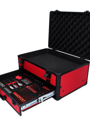 Toolbrothers TX Coffret de transport en aluminium rouge pour visseuse à percussion et Perceuse visseuse à percussion sans fil  + Set de forets, 70 pcs. + Insert cubique en mousse