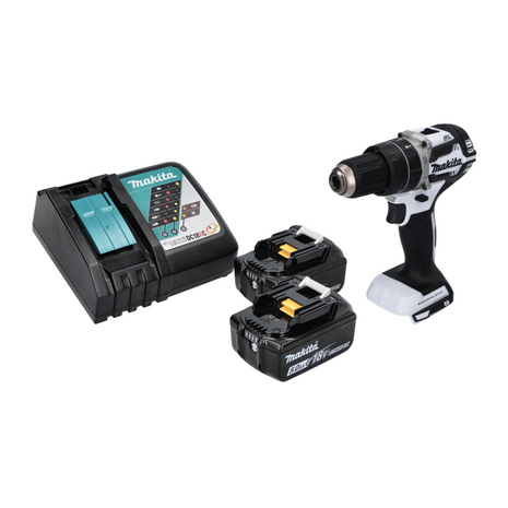 Makita DHP 484 RT W Perceuse-visseuse à percussion sans fil 18 V 54 Nm Brushless + 2x Batteries 5,0 Ah + Chargeur