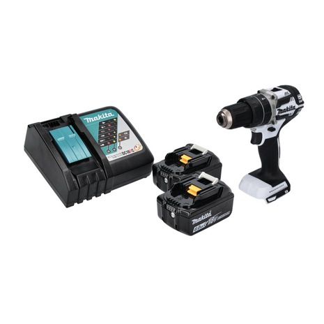 Makita DHP 484 RG W Taladro percutor inalámbrico 18 V 54 Nm sin escobillas blanco + 2x baterías 6,0 Ah + cargador