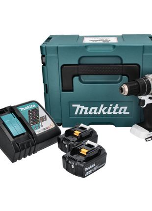 Makita DHP 484 RFJ W Taladro percutor inalámbrico 18 V 54 Nm sin escobillas blanco + 2x baterías 3,0 Ah + cargador + Makpac