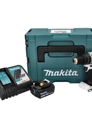 Makita DHP 484 RT1J W Taladro percutor inalámbrico 18 V 54 Nm sin escobillas blanco + 1x batería 5,0 Ah + cargador + Makpac