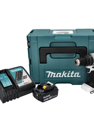 Makita DHP 484 RG1J W Taladro percutor inalámbrico 18 V 54 Nm sin escobillas blanco + 1x batería 6,0 Ah + cargador + Makpac