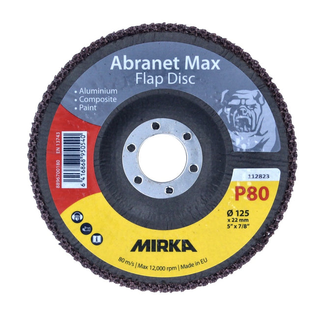 Mirka Abranet Max Disco de láminas T29 set 125 mm 22 mm ALOX 80 40 piezas (40x 8896700180) disco dentado para aluminio, materiales compuestos, pintura