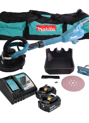 Makita DSL 800 RFX ponceuse à long col avec batterie 18 V 225 mm sans balais + 2x batteries 3,0 Ah + chargeur + accessoires + sac