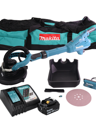 Makita DSL 800 RT1X Akku Langhalsschleifer 18 V 225 mm Brushless + 1x Akku 5,0 Ah + Ladegerät + Zubehör + Tasche