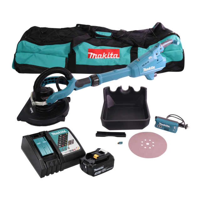 Lijadora de cuello largo a batería Makita DSL 800 RF1X 18 V 225 mm sin escobillas + 1x batería 3,0 Ah + cargador + accesorios + bolsa