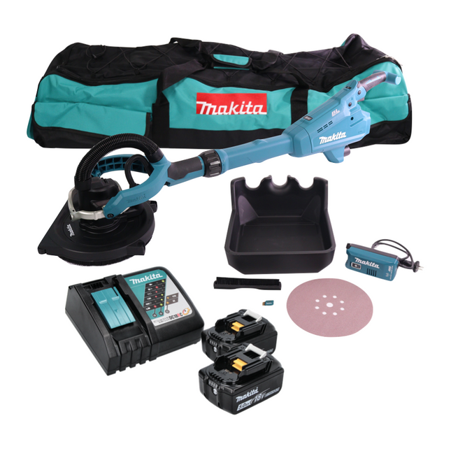 Lijadora de cuello largo a batería Makita DSL 800 RTX 18 V 225 mm sin escobillas + 2x baterías 5,0 Ah + cargador + accesorios + bolsa
