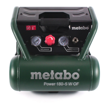 Metabo Power 180-5 W OF compresor 8 bar 1,1 kW (601531000) 5 l tamaño caldera sin aceite + set de accesorios 4 piezas