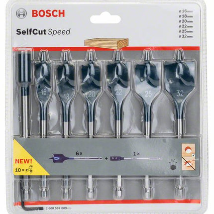Juego de brocas fresadoras planas Bosch Self Cut Speed ​​de 7 piezas. 16/18/20/22/25/32mm + extensión 1/4" ( 2608587009 )