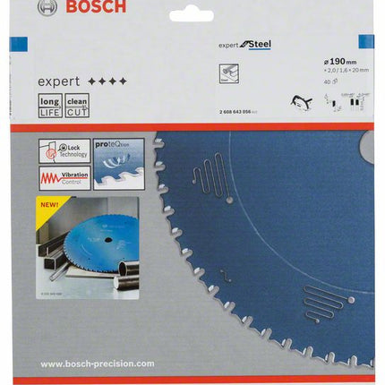 Hoja de sierra circular Bosch Expert para acero, 190 x 20 x 2,0 mm, 40 (2608643056)