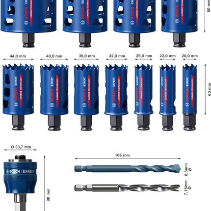 Bosch EXPERT Tough Material Juego de sierras perforadoras 20 - 76 mm 14 piezas (2608900447) Carburo universal - sucesor de 2608594185