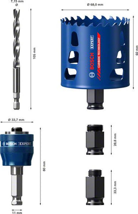 Bosch EXPERT Juego básico de sierra perforadora para materiales resistentes, 51 x 60 mm, carburo (2608900449), universal, sucesor de 2608594252
