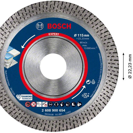 Bosch EXPERT HardCeramic disco de corte de diamante 115 x 22,23 mm 1 pieza (2608900654) Diamond Technology