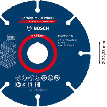 Bosch EXPERT Carbide Multi Wheel Disque à tronçonner 115 x 22,23 mm - 1 pièce ( 2608901188 )