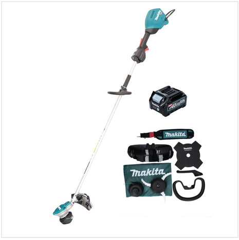 Desbrozadora de batería Makita UR 003 GD101 40 V sin escobillas IPX4 + batería 2,5 Ah + correa para el hombro + cabezal de corte + cabezal de hilo + cuchillo para moscas + bolsa - sin cargador