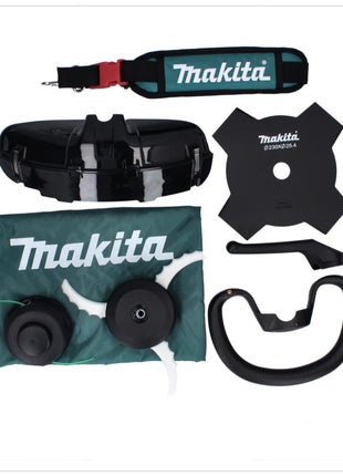 Desbrozadora de batería Makita UR 003 GD101 40 V sin escobillas IPX4 + batería 2,5 Ah + cargador + bandolera + cabezal de cuchillo + cabezal de hilo + cuchillo mosca + bolsa