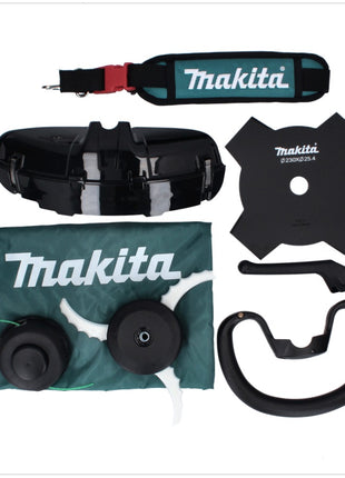 Desbrozadora de batería Makita UR 003 GM101 40 V sin escobillas IPX4 + batería 4,0 Ah + correa para el hombro + cabezal de corte + cabezal de hilo + cuchillo para moscas + bolsa - sin cargador