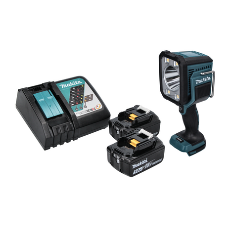 Makita DML 812 RT Torcia portatile LED a batteria 18 V 1250 lm + 2x batteria ricaricabile 5,0 Ah + caricatore