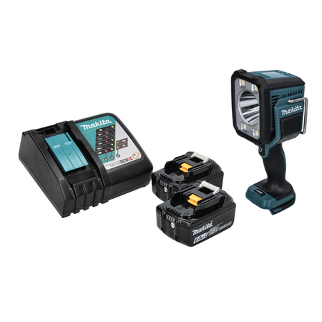 Makita DML 812 RG batería LED foco de mano lámpara de bolsillo 18 V 1250 lm + 2x baterías 6,0 Ah + cargador