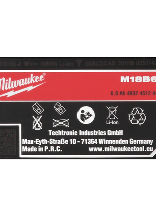 Juego de baterías Milwaukee M18 B6 2x 18 V 6,0 Ah / 6000 mAh (2x 4932451244)