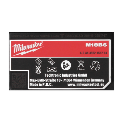 Milwaukee M18 B6 Battery Set 2x 6.0 Ah / 6000 mAh 18V (2x 4932451244)