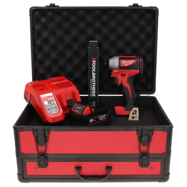 Milwaukee M18 BLID2-601FC TX Llave de impacto inalámbrica 18 V 180 Nm 1/4" sin escobillas + 1x batería 6,0 Ah + cargador + metro plegable + estuche TX