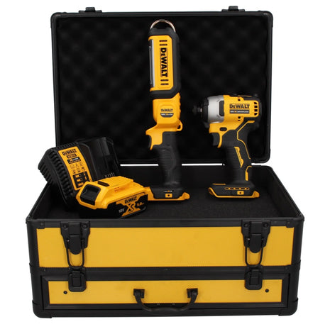 DeWalt DCF809P1TX Visseuse à choc sans fil 18V Brushless + DCL050 Lampe sans fil 18V + 1x Batterie 5,0Ah + Chargeur + Coffret TX