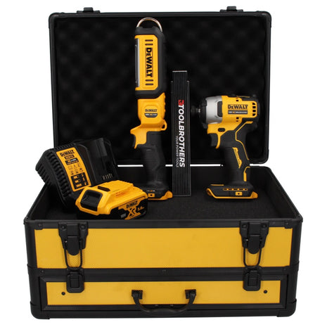 DeWalt DCF809P1TX Visseuse à choc sans fil 18V Brushless + DCL050 Lampe sans fil 18V + 1x Batterie 5,0Ah + Chargeur +Coffret TX + Mètre pliant