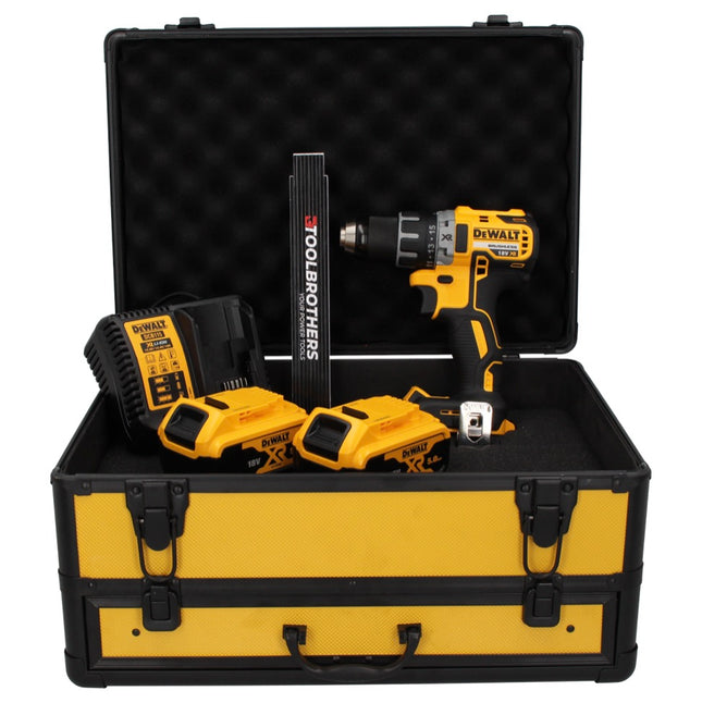 Taladro atornillador inalámbrico DeWalt DCD 791 P2 TX 18 V 70 Nm sin escobillas + 2x baterías 5,0 Ah + cargador + metro plegable + maletín TX