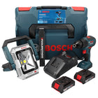 Bosch GSB 18V-55 Taladro percutor inalámbrico profesional 18 V 55 Nm sin escobillas + 2 baterías 2,0 Ah + cargador + L-Boxx + lámpara de obra con batería GLI 18 V-1900 + regla plegable Toolbrothers