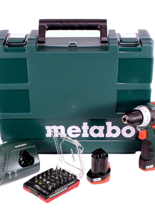 Taladro atornillador a batería Metabo Power Maxx BS 10.8 10,8 V + 2 baterías 2,0 Ah + cargador + juego de puntas 32 piezas + maletín