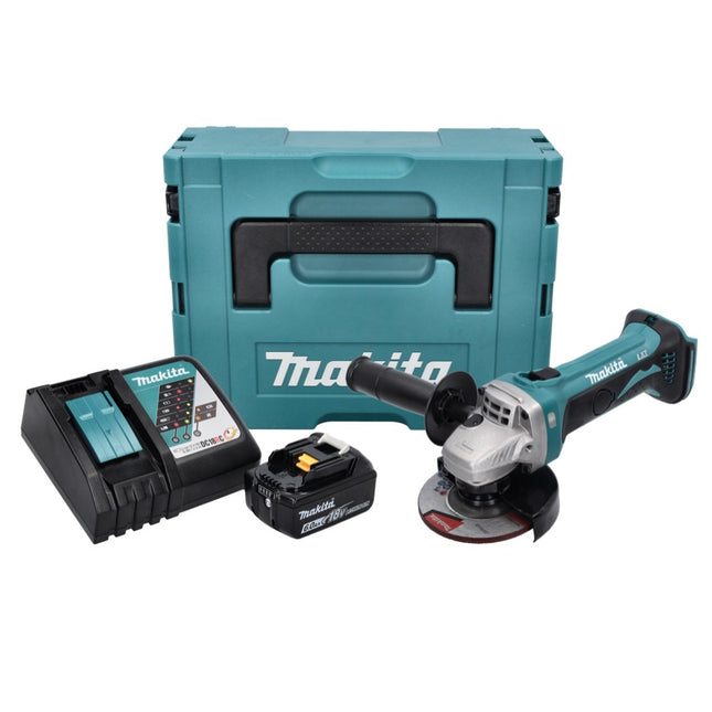 Makita DGA 452 RG1J cordless angle grinder 18 V 115 mm + 1x rechargeable battery 6.0 Ah + charger + Makpac