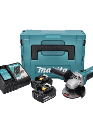 Amoladora angular a batería Makita DGA 452 RGJ 18 V 115 mm + 2x baterías 6,0 Ah + cargador + Makpac