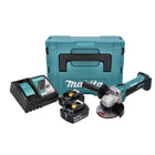 Amoladora angular a batería Makita DGA 452 RGJ 18 V 115 mm + 2x baterías 6,0 Ah + cargador + Makpac