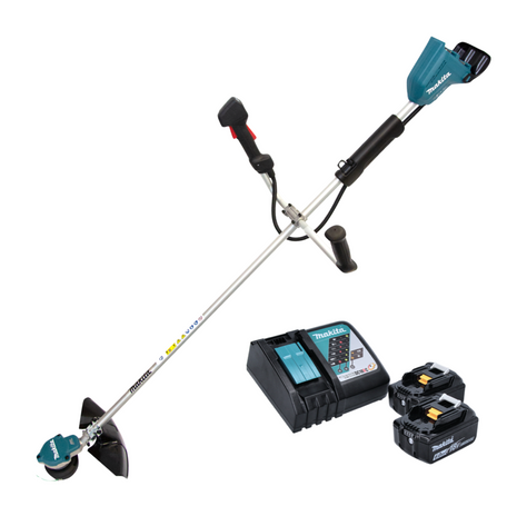 Desbrozadora de batería Makita DUR 368 ARG 36 V (2 x 18 V) bimando sin escobillas + 2x batería 6,0 Ah + cargador