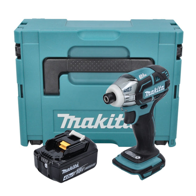 Makita DTS 141 M1J atornillador de impulsos sin cable 18 V 40 Nm 1/4" sin escobillas + 1x batería recargable 4,0 Ah + Makpac - sin cargador