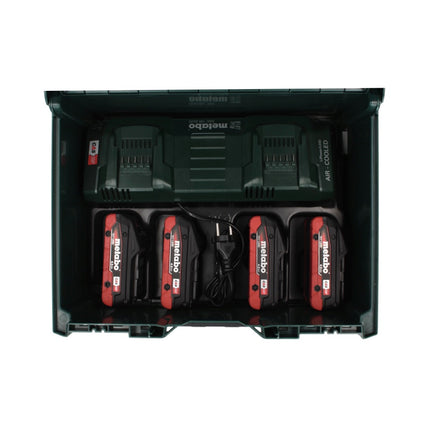 Set básico Metabo 18 V LiHD + 4x baterías 4,0 Ah + cargador ASC 145 DUO + ​​metaBOX