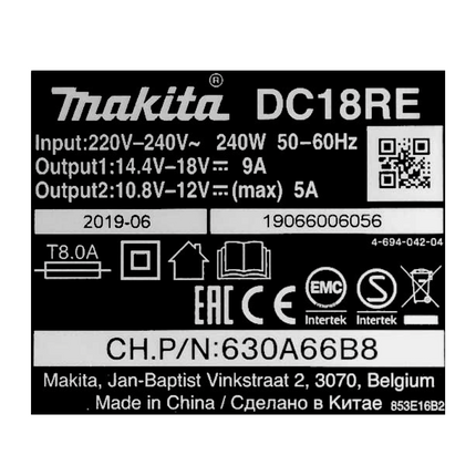 Caricabatterie Makita DC 18 RE Multi Rapid 10,8 - 12 V / 14,4 - 18 V, per batterie Li-Ion (198720-9)