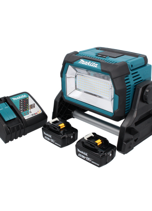 Makita DML 809 RT Foco de construcción LED con batería 18 V 10000 lm + 2x baterías 5,0 Ah + cargador