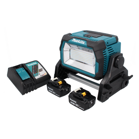 Makita DML 809 RG Projecteur de chantier LED sans fil 18 V 10000 lm + 2x batterie 6,0 Ah + chargeur