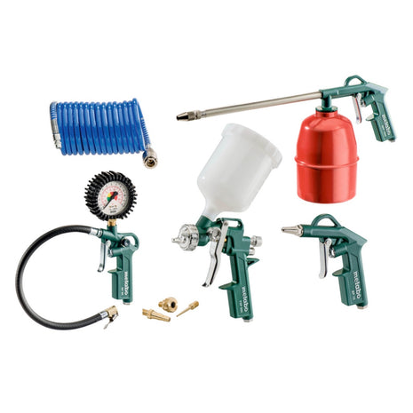 Metabo LPZ 7 Set d'outils à air comprimé soufflette (601586000) + Jauge de gonflage des pneus + Pistolet à peinture + Pistolet vaporisateur + Tuyau spiralé