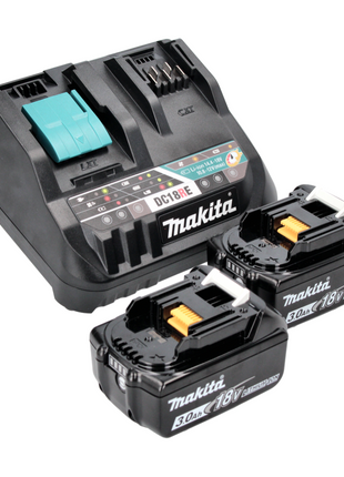 Kit de fuente de alimentación Makita de 18 V con 2 baterías BL 1830 B de 3,0 Ah (2x 197599-5) + cargador rápido múltiple DC 18 RE (198720-9)