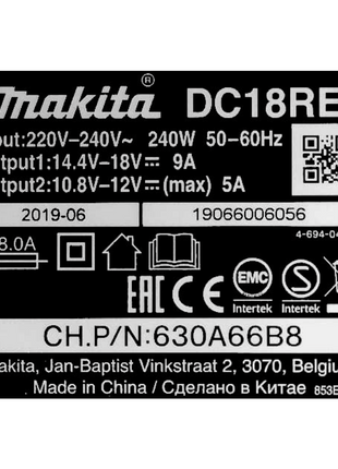 Makita Power Source Kit 18 V avec - 2x Batteries BL 1830 B 3,0 Ah (2x 197599-5) + Chargeur rapide multiple DC 18 RE (198720-9)